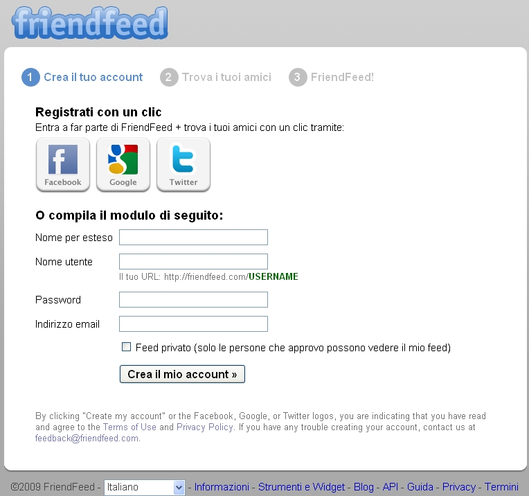 Crea Account FriendFeed