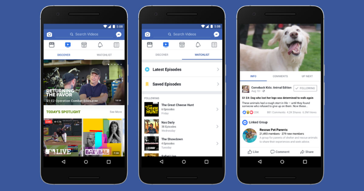 Facebook Watch: video, show, TV tematica interattiva condivisibile.